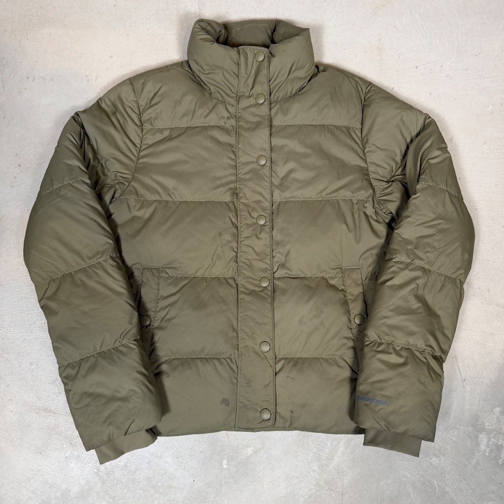 Patagonia Womens Silent Down Jacket Olive Green Puffer Coat Size S STY27935